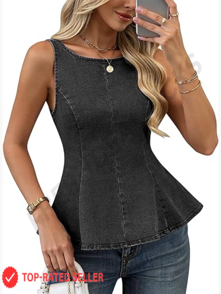 Sleeveless Denim Tank Top Peplum Ruffle Bow Back Corset Vest Western Y2k Summer